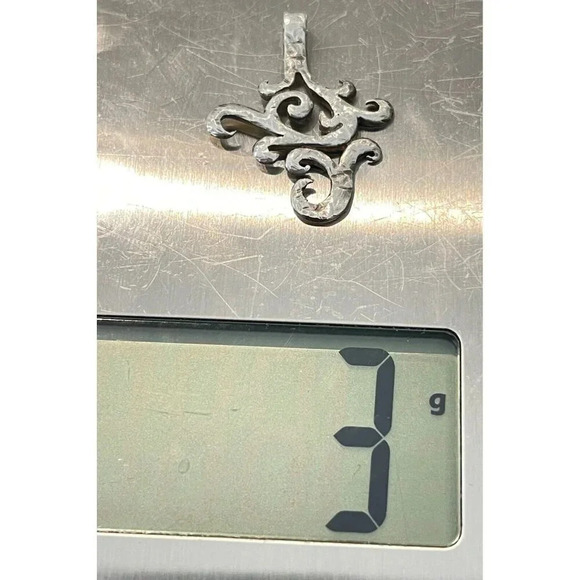 Sterling Silver 925 Hammered Design Pendant Modernist Brutalist Art Deco - Picture 4 of 6